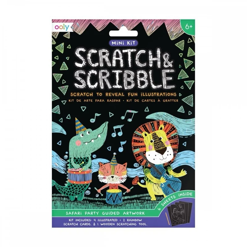 SCRATCH + SCRIBBLE ART KIT - SAFARI PARTY (6 YEARS+)