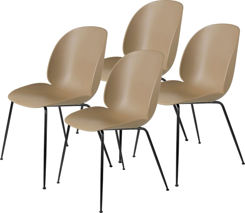 4 chaises en plastique beige et acier noir mat 55x56x87cm Beetle - Gubi