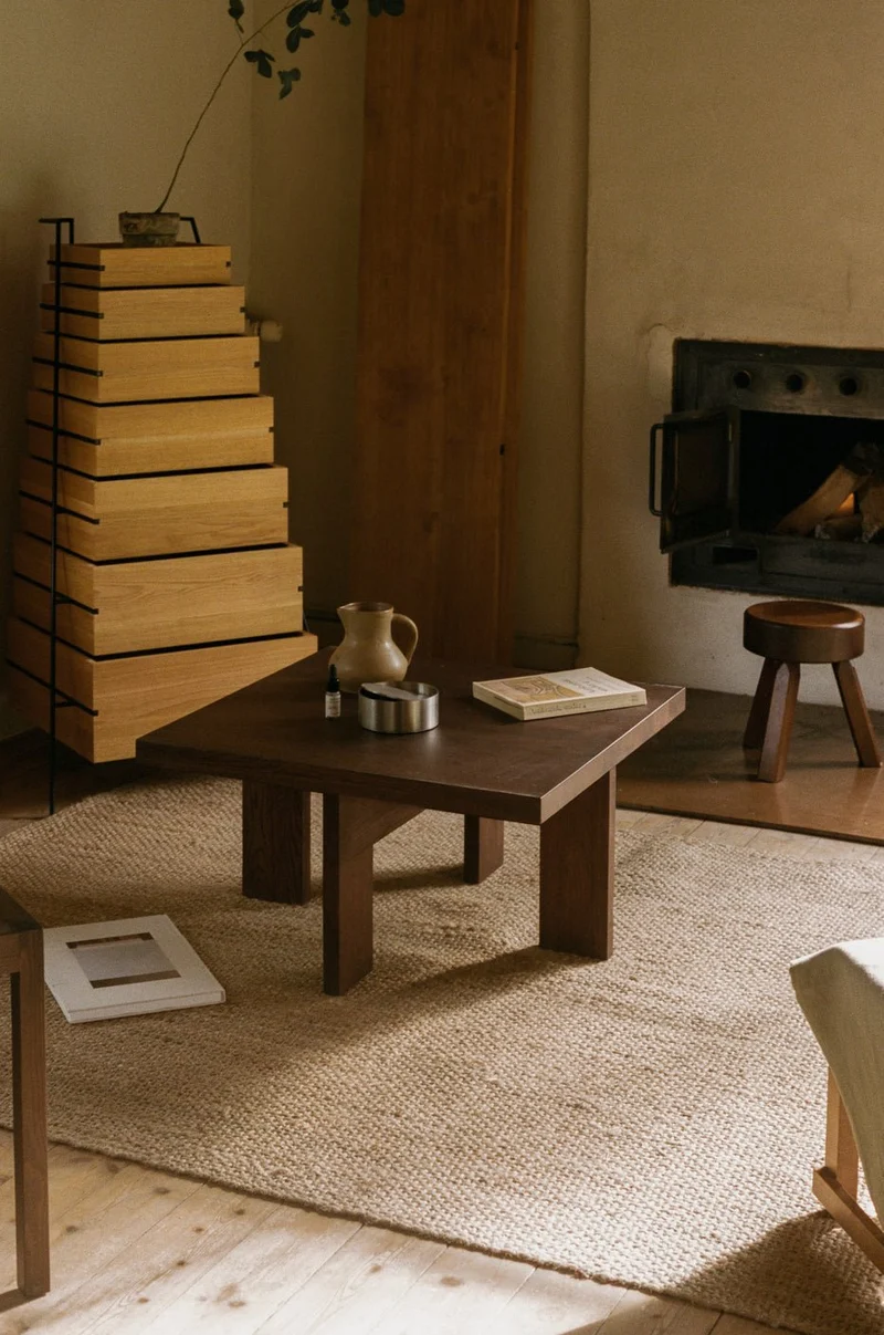 Table basse carrée style ferme en chêne marron foncé 70 x 70 x 37 cm Farmhouse - Frama