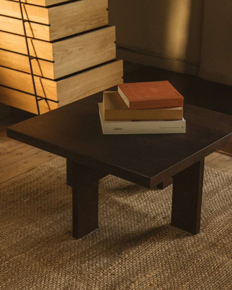 Table basse carrée style ferme en chêne marron foncé 70 x 70 x 37 cm Farmhouse - Frama