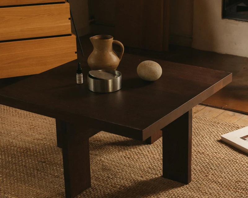 Table basse carrée style ferme en chêne marron foncé 70 x 70 x 37 cm Farmhouse - Frama