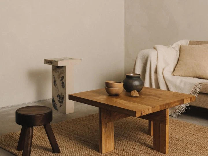 Table basse carrée style ferme en chêne naturel 70 x 70 x 37 cm Farmhouse - Frama