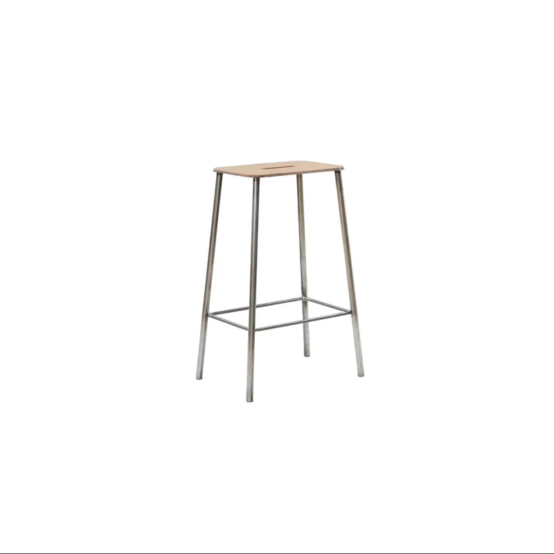 Tabouret de bar en cuir naturel et acier brut 76 cm Adam - Frama