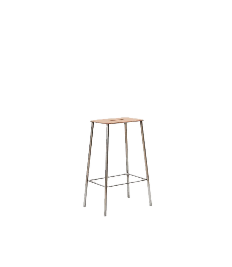 Tabouret de bar en cuir naturel et acier brut 65 cm Adam - Frama