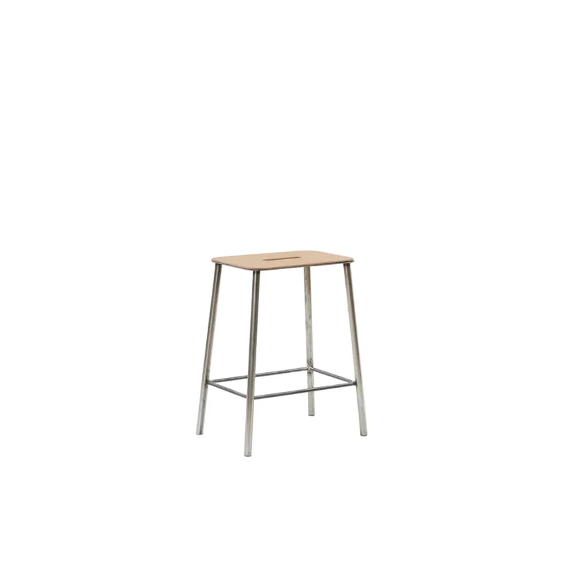 Tabouret en cuir naturel et acier brut 50 cm Adam - Frama