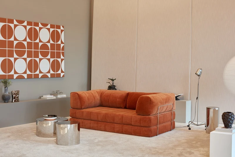 Canapé convertible en polyester recyclé orange 208x104x77cm Cozypad - Innovation living