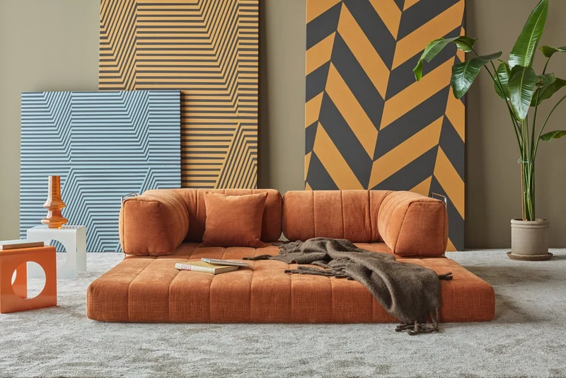 Canapé convertible en polyester recyclé orange 208x104x77cm Cozypad - Innovation living