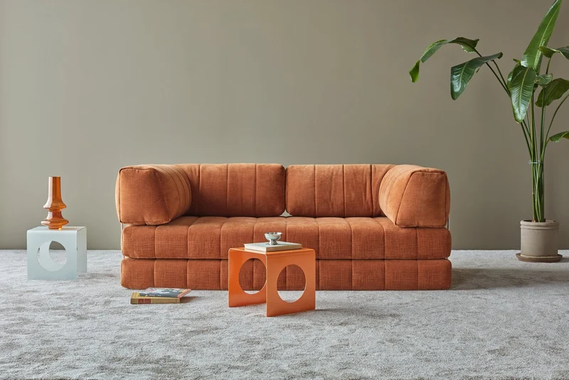 Canapé convertible en polyester recyclé orange 208x104x77cm Cozypad - Innovation living