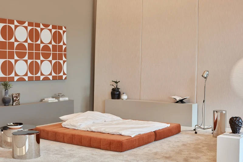 Canapé convertible en polyester recyclé orange 208x104x77cm Cozypad - Innovation living