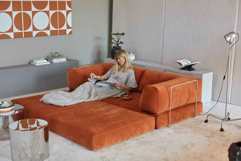 Canapé convertible en polyester recyclé orange 208x104x77cm Cozypad - Innovation living