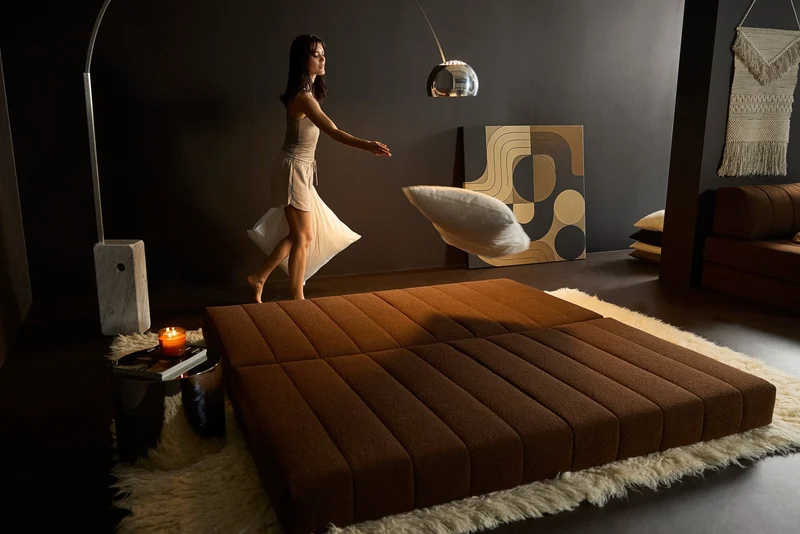 Canapé convertible en polyester recyclé marron 208x104x77cm Cozypad - Innovation living