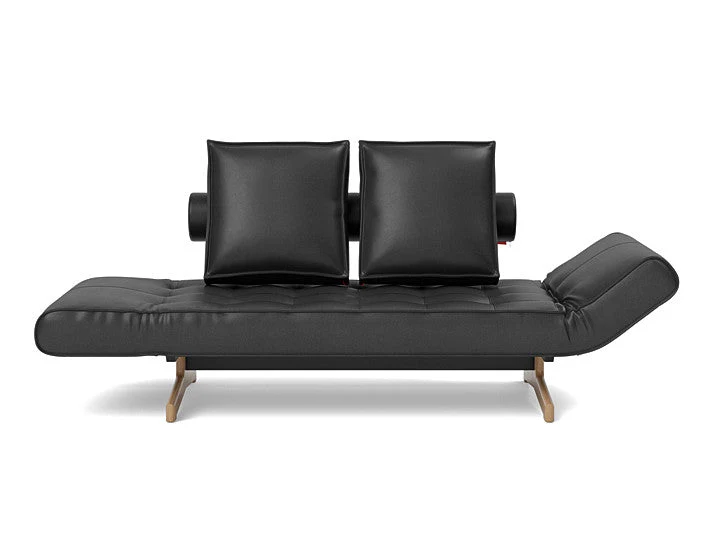 Lit de jour en cuir noir avec pieds en bois 178x68cm Ghia - Innovation Living
