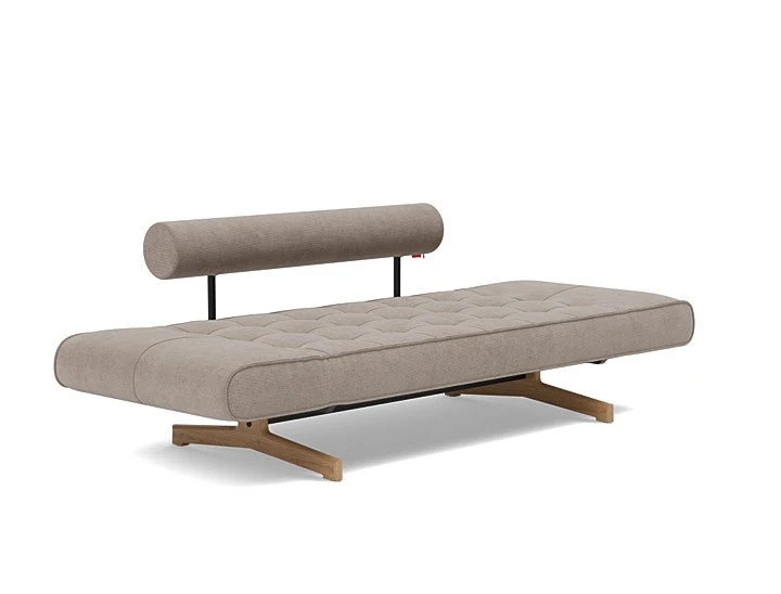 Lit de jour en polyester beige avec pieds en bois 178x68cm Ghia - Innovation Living