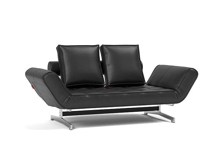 Lit de jour en cuir noir avec pieds chromés 178x68cm Ghia - Innovation Living