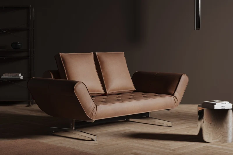 Lit de jour en cuir noir avec pieds chromés 178x68cm Ghia - Innovation Living
