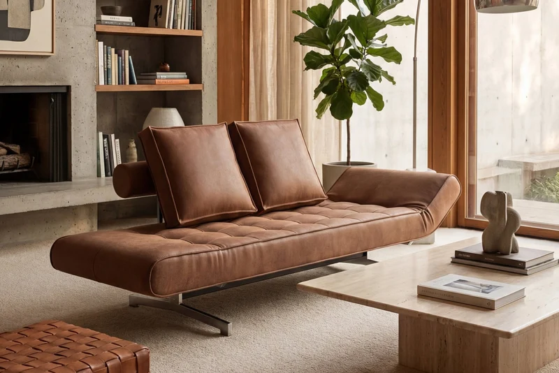 Lit de jour en cuir noir avec pieds chromés 178x68cm Ghia - Innovation Living