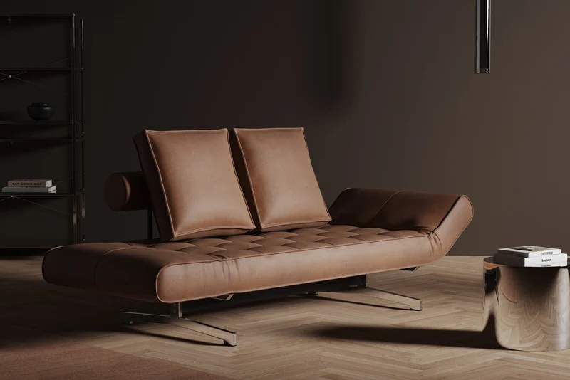Lit de jour en cuir noir avec pieds chromés 178x68cm Ghia - Innovation Living