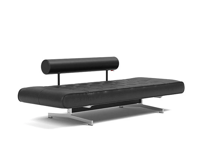 Lit de jour en cuir noir avec pieds chromés 178x68cm Ghia - Innovation Living