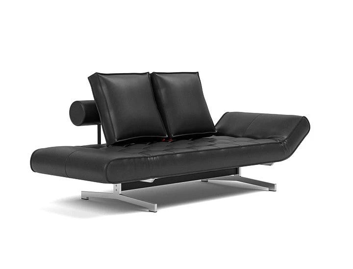 Lit de jour en cuir noir avec pieds chromés 178x68cm Ghia - Innovation Living