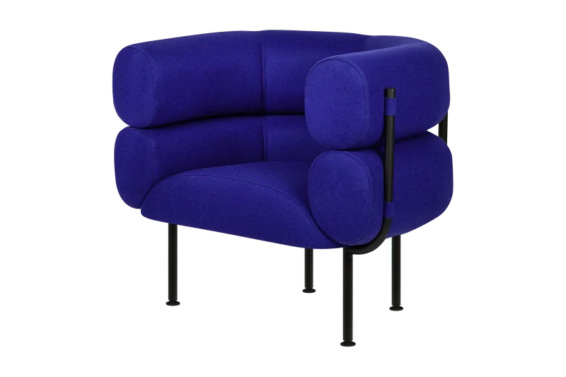 Fauteuil en acier et laine bouclé bleu myrtille 71,2cm Ubi Mini - noo.ma