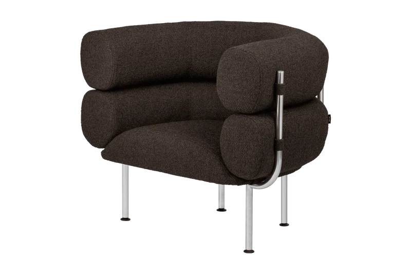 Fauteuil en acier et laine bouclé chocolat 71,2cm Ubi Mini - noo.ma