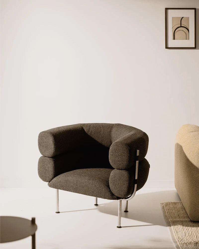 Fauteuil en acier et laine bouclé chocolat 71,2cm Ubi Mini - noo.ma