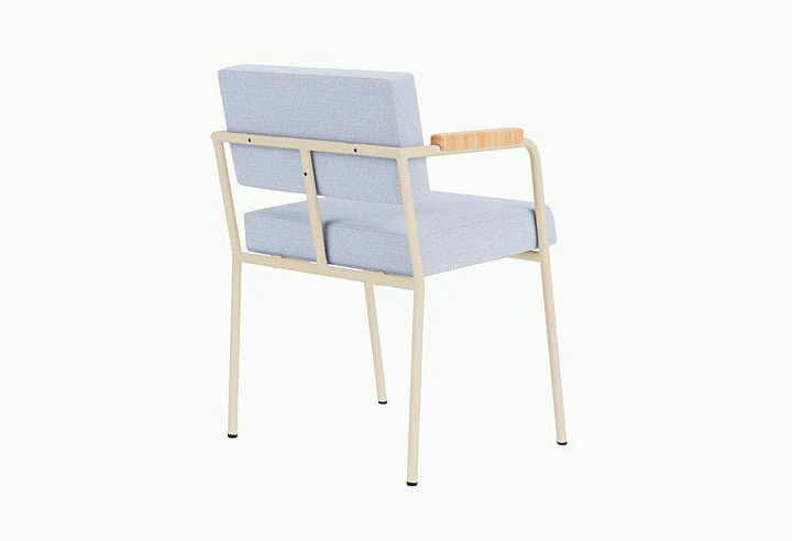 Chaise de salle à manger avec accoudoirs en acier beige et tissu bleu glacé Monday - Fest Amsterdam