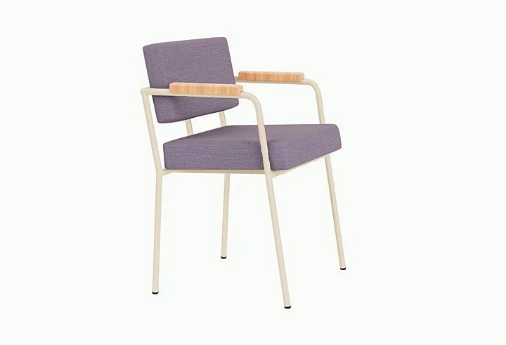 Chaise de salle à manger avec accoudoirs en acier beige et tissu violet Monday - Fest Amsterdam