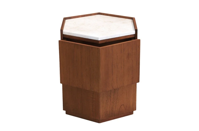 Table d'appoint en bois mindi et marbre crème 43,5x50x54cm Tomo - Versmissen