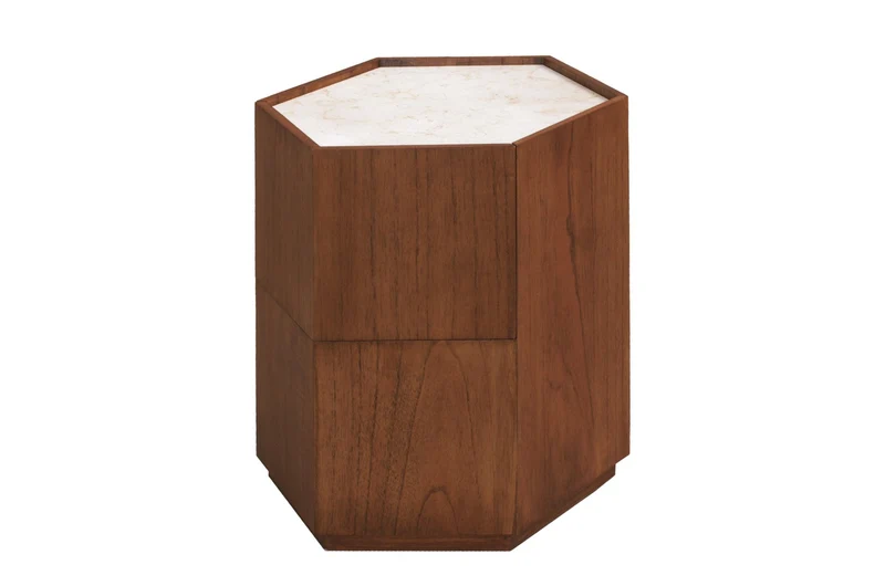 Table d'appoint en bois mindi et marbre crème 43,5x50x54cm Tomo - Versmissen