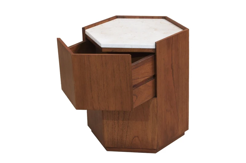 Table d'appoint en bois mindi et marbre crème 43,5x50x54cm Tomo - Versmissen