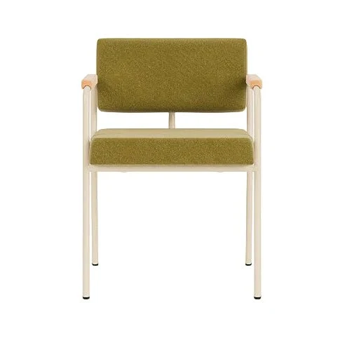 Chaise de salle à manger avec accoudoirs en acier beige et tissu vert pistache Monday - Fest Amsterdam