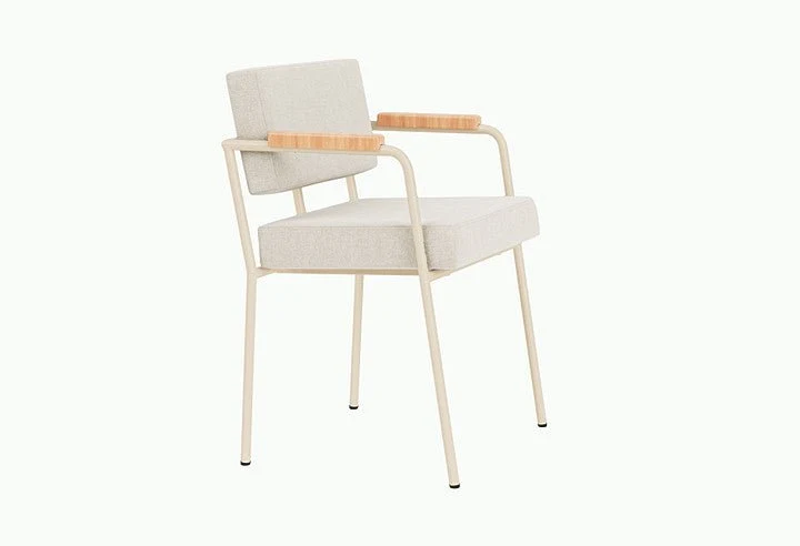 Chaise de salle à manger avec accoudoirs en acier beige et tissu beige naturel Monday - Fest Amsterdam