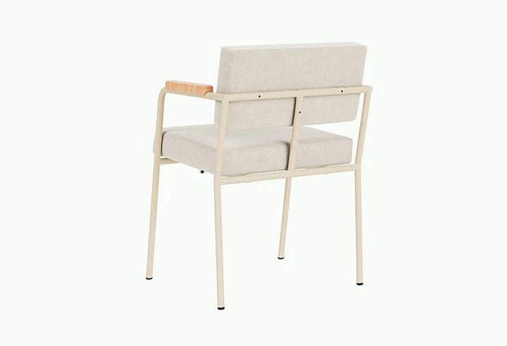 Chaise de salle à manger avec accoudoirs en acier beige et tissu beige naturel Monday - Fest Amsterdam