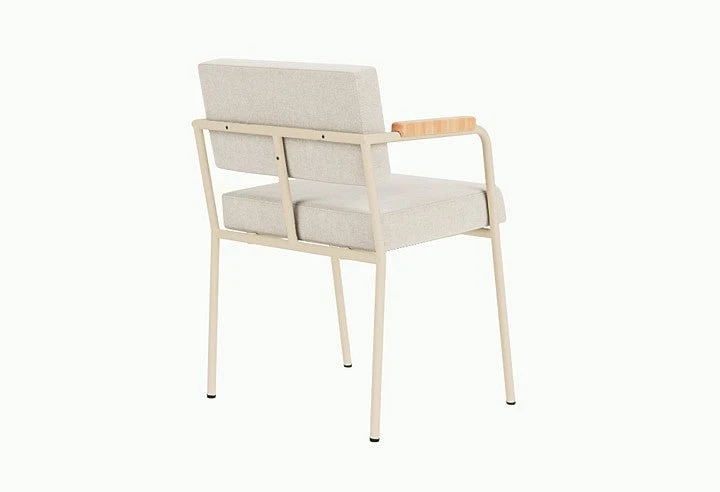 Chaise de salle à manger avec accoudoirs en acier beige et tissu beige naturel Monday - Fest Amsterdam