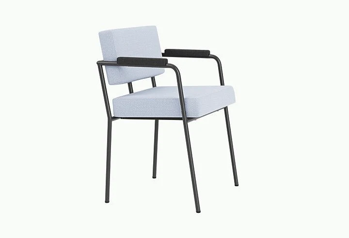 Chaise de salle à manger avec accoudoirs en acier noir et tissu bleu glacé Monday - Fest Amsterdam