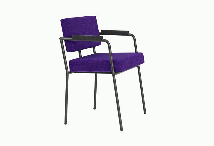 Chaise de salle à manger avec accoudoirs en acier noir et tissu violet Monday - Fest Amsterdam