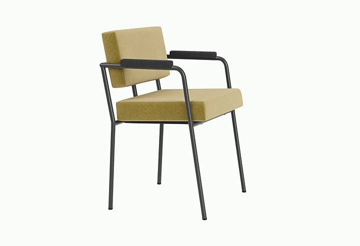 Chaise de salle à manger avec accoudoirs en acier noir et tissu vert pistache Monday - Fest Amsterdam