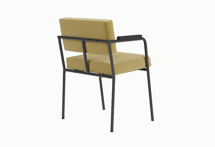 Chaise de salle à manger avec accoudoirs en acier noir et tissu vert pistache Monday - Fest Amsterdam