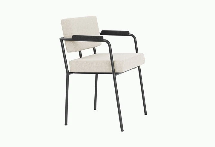 Chaise de salle à manger avec accoudoirs en acier noir et tissu beige naturel Monday - Fest Amsterdam