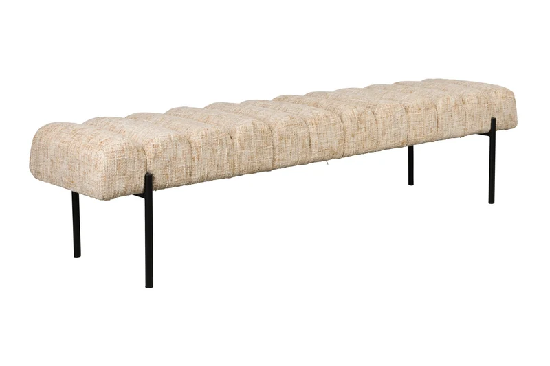 Banc en tissu beige et acier noir 180 x 41,5 x 45 cm Varen - The Cool Republic