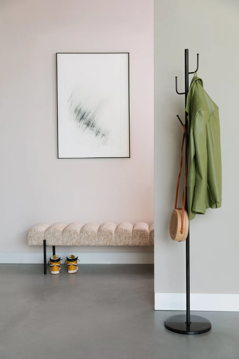 Banc en tissu beige et acier noir 180 x 41,5 x 45 cm Varen - The Cool Republic