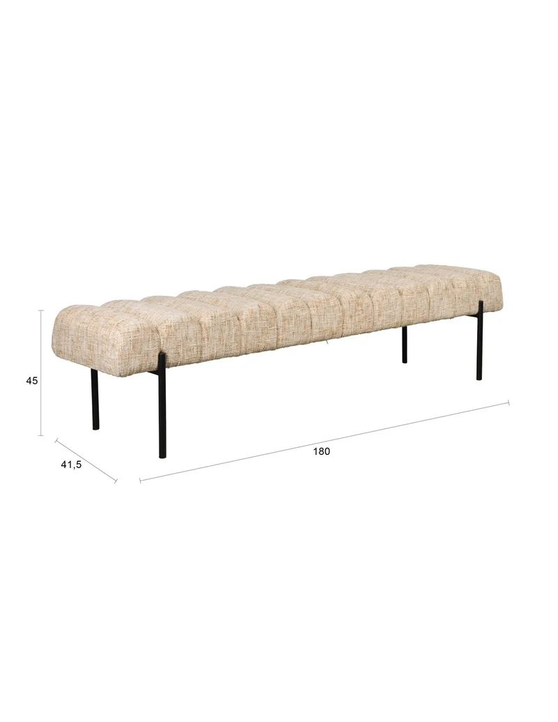 Banc en tissu beige et acier noir 180 x 41,5 x 45 cm Varen - The Cool Republic
