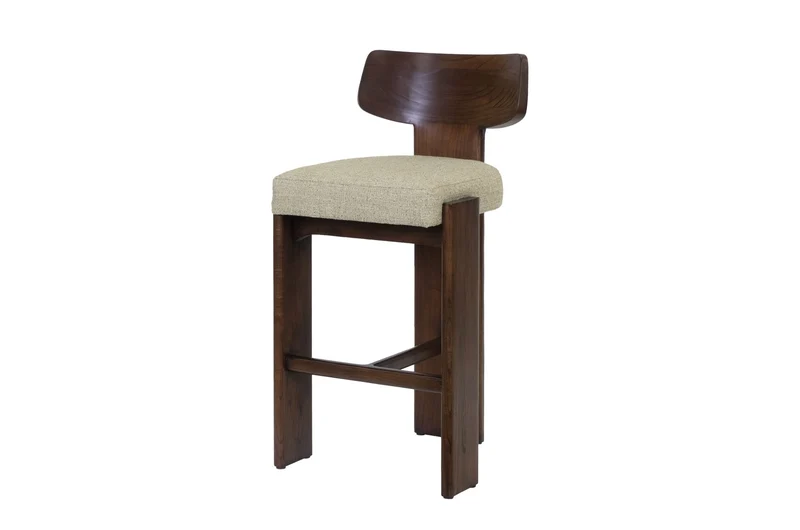 Chaise de bar en tissu beige et bois mindi foncé 50x56x101cm Sotho - Versmissen