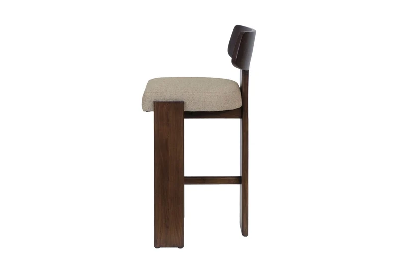 Chaise de bar en tissu beige et bois mindi foncé 50x56x101cm Sotho - Versmissen