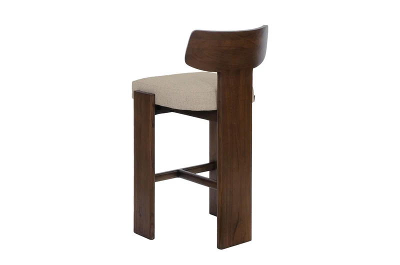 Chaise de bar en tissu beige et bois mindi foncé 50x56x101cm Sotho - Versmissen