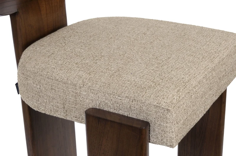 Chaise de bar en tissu beige et bois mindi foncé 50x56x101cm Sotho - Versmissen