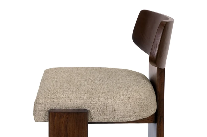 Chaise de bar en tissu beige et bois mindi foncé 50x56x101cm Sotho - Versmissen