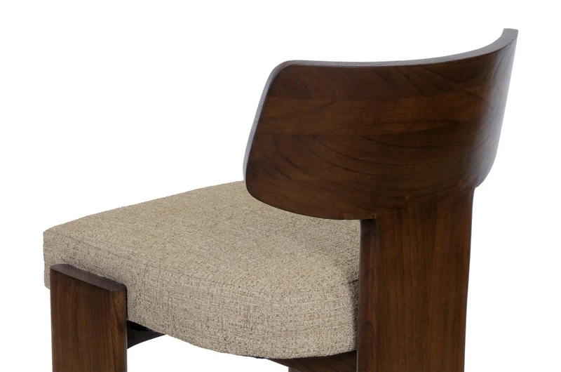 Chaise de bar en tissu beige et bois mindi foncé 50x56x101cm Sotho - Versmissen