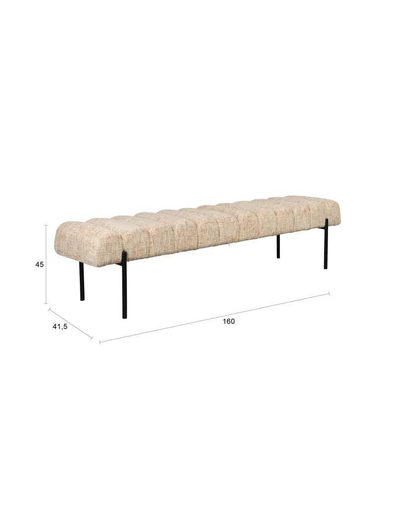 Banc en tissu beige et acier noir 160 x 41,5 x 45 cm Varen - The Cool Republic